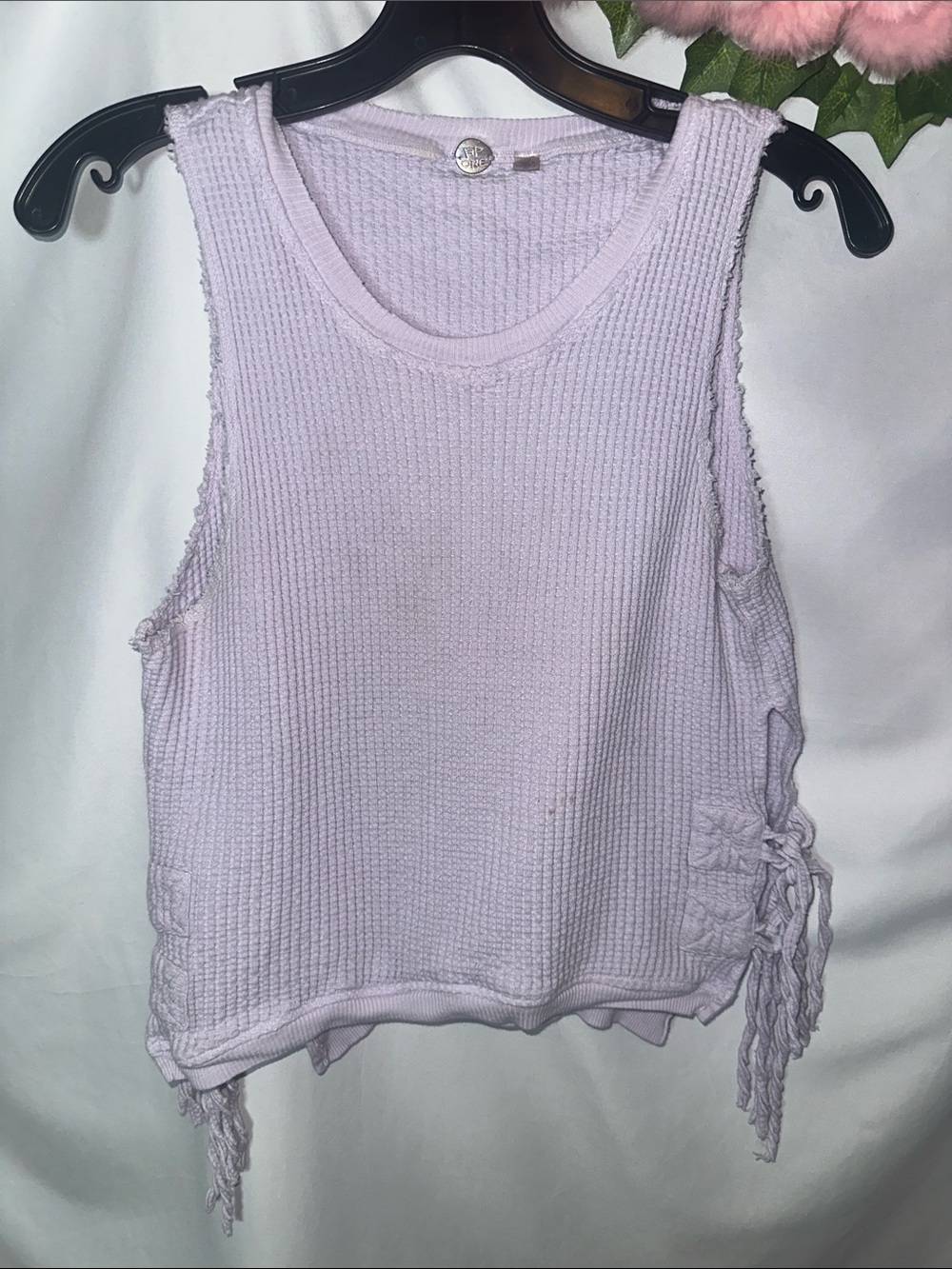 FP one Sleeveless Lavender Waffle Tank with Side Tie Detail